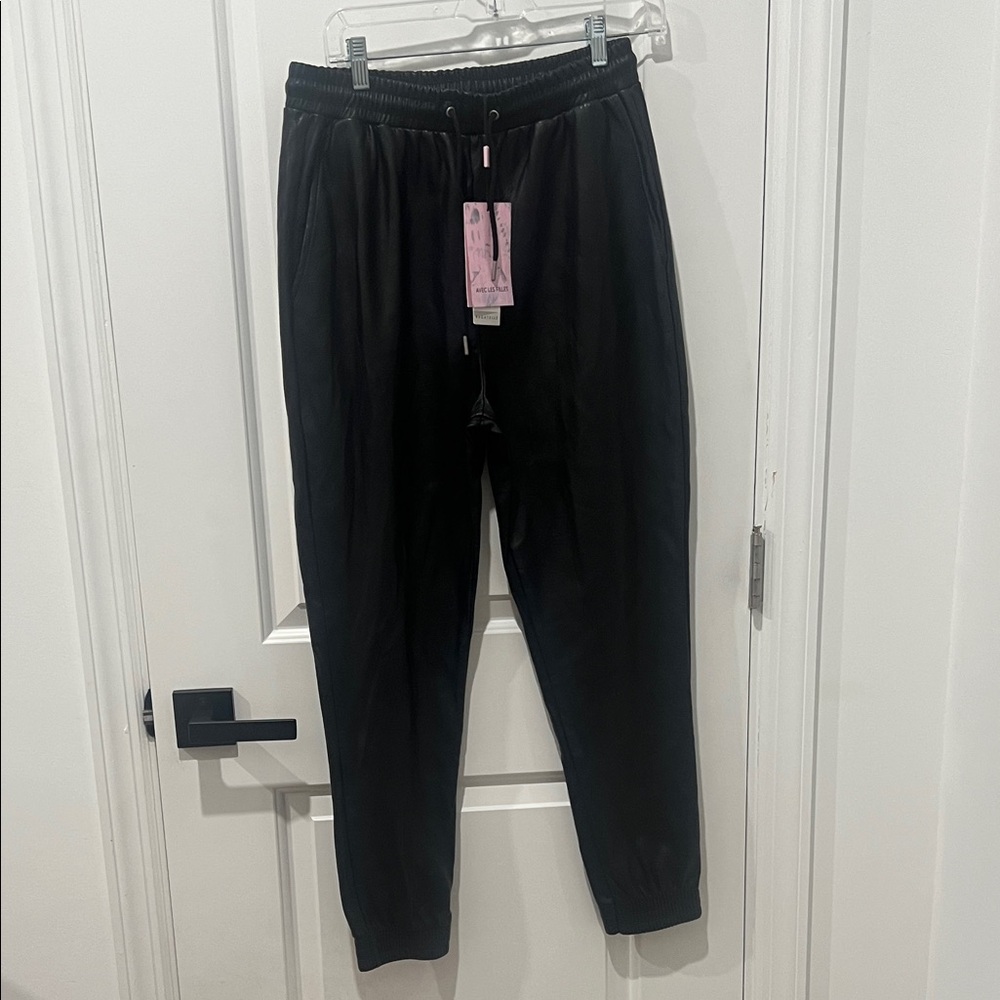 Anthropologie Avec Les Filles Black Vegan Leather Jogger Pants Size Small